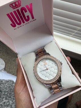 Juicy Couture Womens Two-Tone Rose Gold & Silver Crystal Quilted Dial Watch